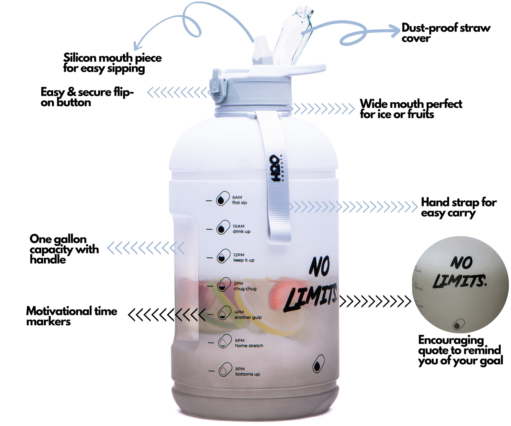 Rocky shore-H2O Capsule INSPO 1 Gallon Water Bottle with Time Marker and Straw